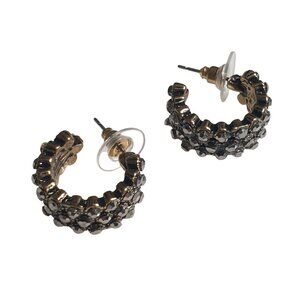Gold Tone Gray Rhinestone Hoop Earrings Stud Style Fashion Jewelry Bling Gift